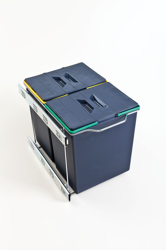 Выдвижное мусорное ведро, с шариковыми направляющими бокового крепления, двойное